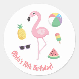 Autocollants pour fête d'anniversaire Luau Flamant