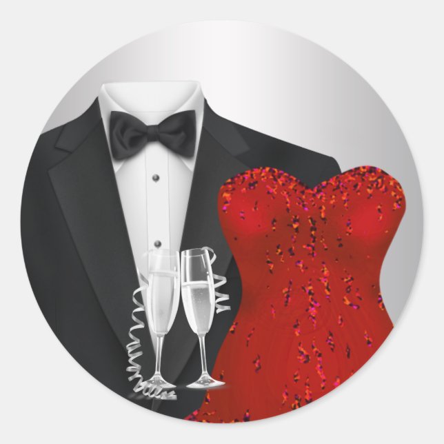 Autocollants pour soirée en robe rouge et smoking  (Devant)