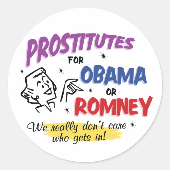 Autocollants Prostituées Pour Obama ou Romney (Devant)