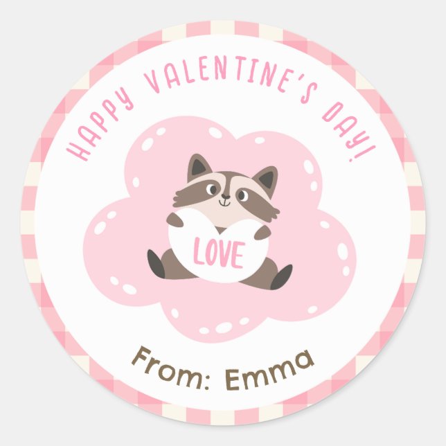 Autocollants Raccoon Valentine mignons Enfants per (Devant)