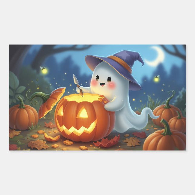 Autocollants rectangulaires Halloween de fantôme t (Devant)