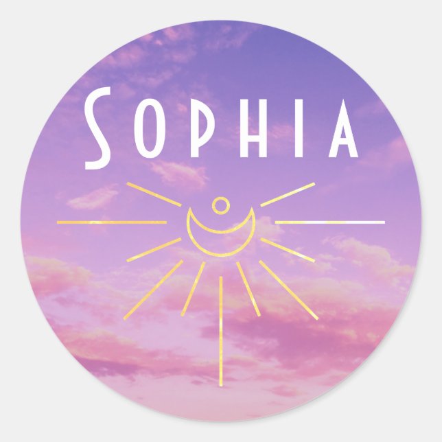 Autocollants Rond Nom Sophia Bohème Hippie Soleil (Devant)