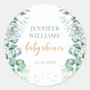 Autocollants ronds baby showers en or feuille Euca