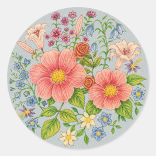 Autocollants Ronds Bouquet de Fleurs