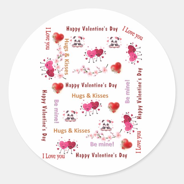 Autocollants Ronds Chat Be My Valentine Amour  (Devant)