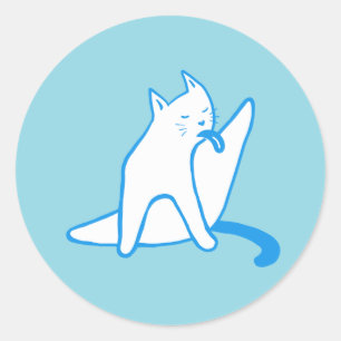Autocollants Ronds Chat qui se Lèche la Patte