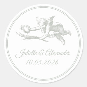 Autocollants ronds Cupidon en gris sauge Toile de