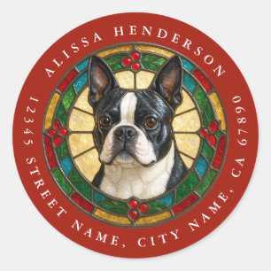 Autocollants ronds de Boston Terrier de Noël