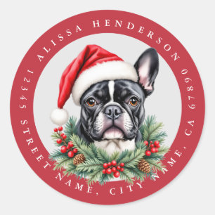 Autocollants ronds de Boston Terrier de Noël