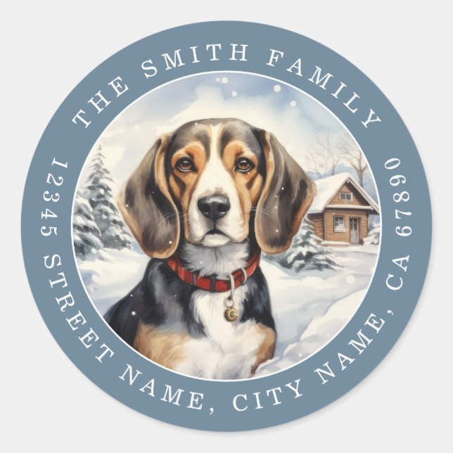 Autocollants ronds de chien Beagle (Devant)