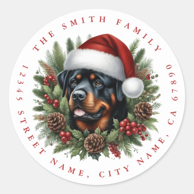 Autocollants ronds de chien Rottweiler de Noël (Devant)