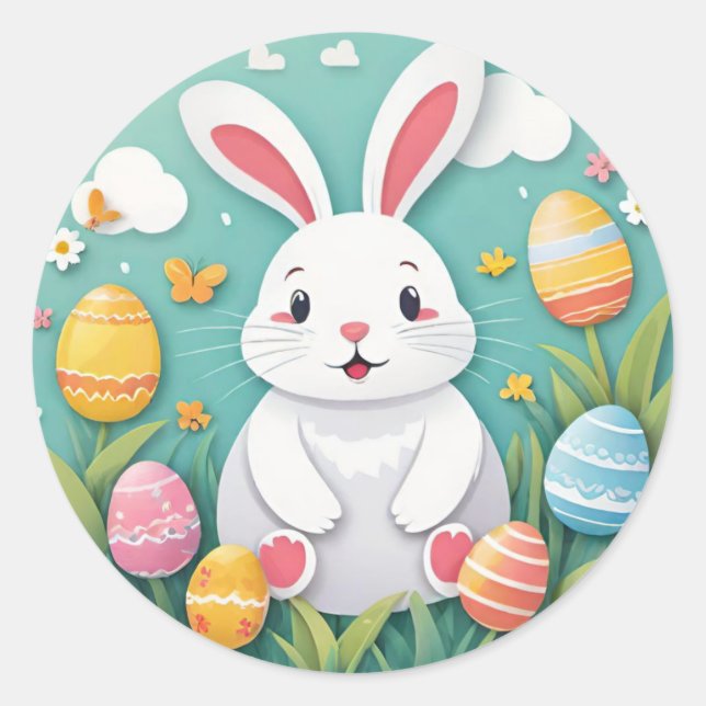 Autocollants ronds de Pâques lapin mignons et colo (Devant)
