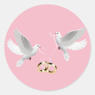 Autocollants ronds de rose de colombes de mariage