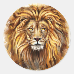 Autocollants ronds de visage artistique de lion