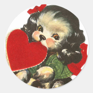 Autocollants ronds du coeur   Valentine   de chiot