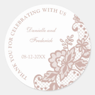 Autocollants ronds en dentelle rose mariage poussi