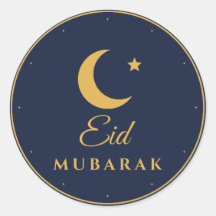 Autocollants ronds en or et bleu marine pour l'Eid