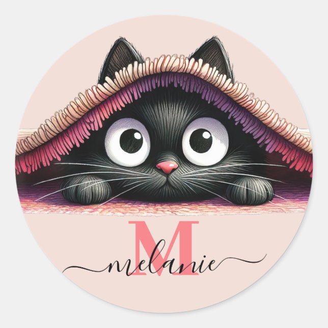 Autocollants Ronds Fille Monogramme Script Peek-a- (Devant)