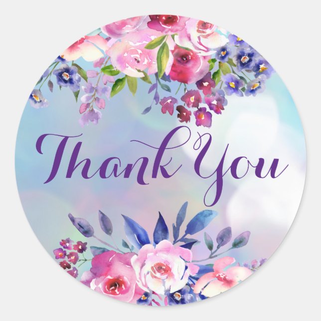 Autocollants Ronds Fleurs Aquarelle Merci (Devant)