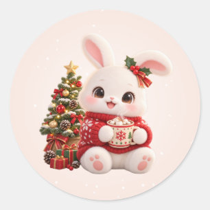 Autocollants Ronds Joyeuses Fêtes Lapin Mignon