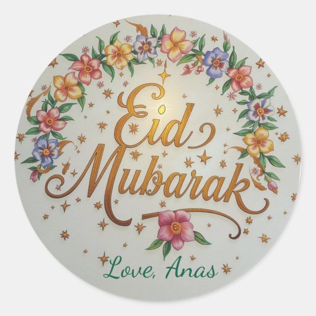 Autocollants Ronds Personnalisés Eid Mubarak (Devant)