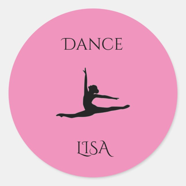 Autocollants ronds rose danse. Personnaliser nom. (Devant)