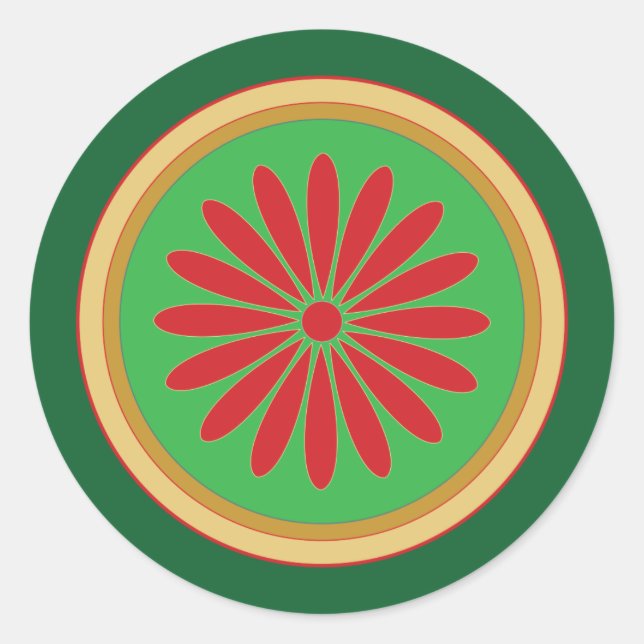 Autocollants Ronds Stylisés Noël Rouge Vert Rétro (Devant)