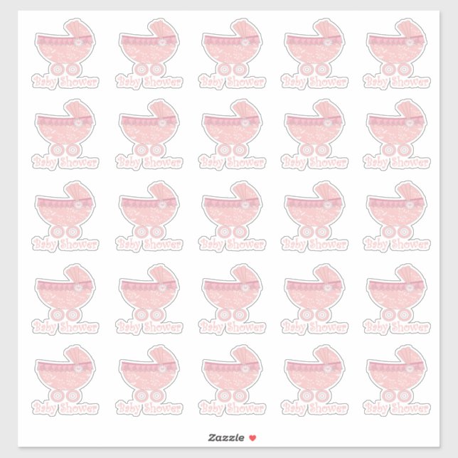 Autocollants Rose Bébé Poussette pour Baby Shower (Feuille)