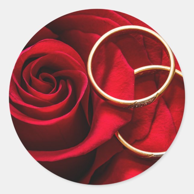Autocollants Rose Rouge et Anneaux de Mariage (Devant)