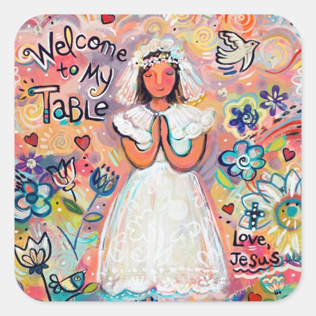 Autocollants roses de la première communion cathol (Devant)