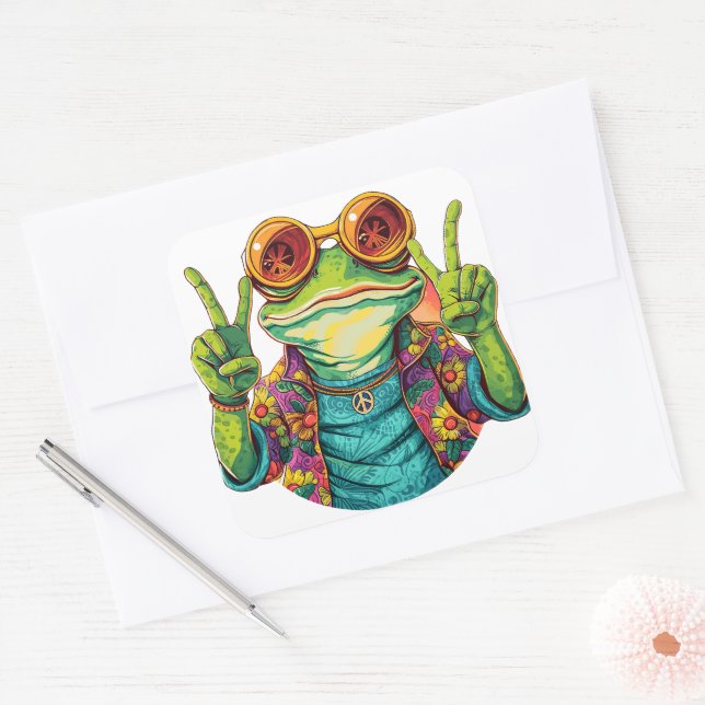 Autocollants signe de paix Grenouille Hippie (Enveloppe)