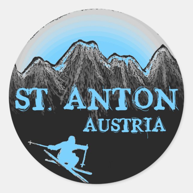 Autocollants St. Anton Autriche skier bleu (Devant)