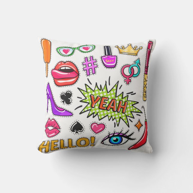 "Autocollants tendance         Coussin de jet (Recto)