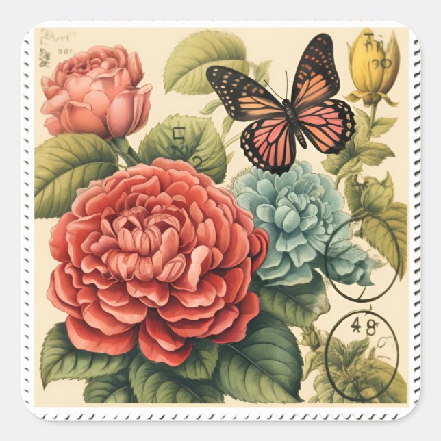 Autocollants timbres rétro romantiques (Devant)