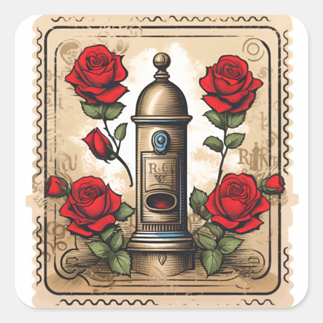 Autocollants timbres rétro romantiques (Devant)