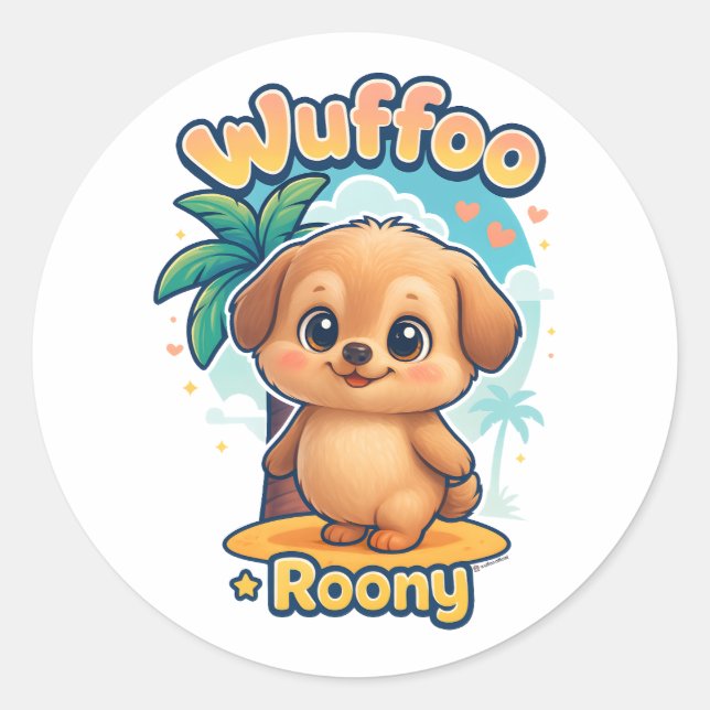 Autocollants tropicaux de Wuffoo Roony, un chiot k (Devant)