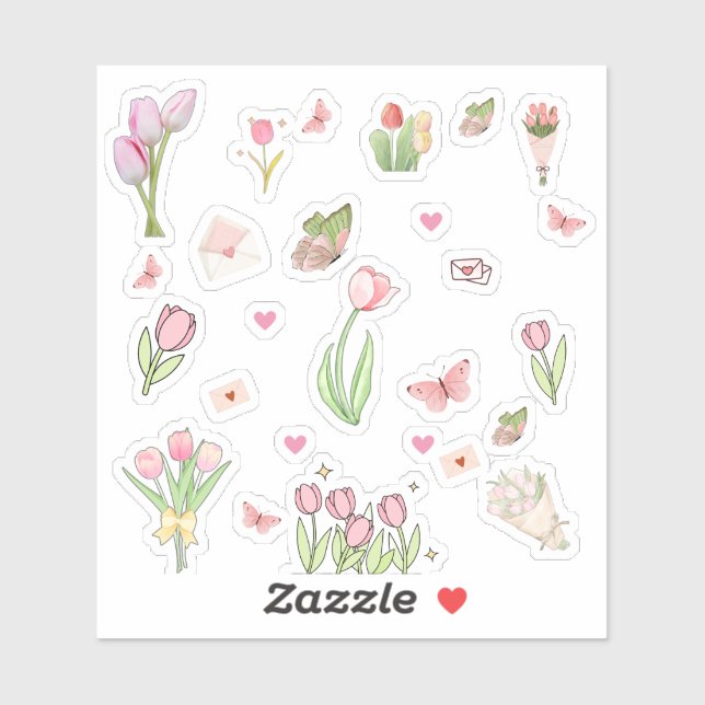 Autocollants Tulipe Rose (Feuille)