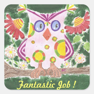 Autocollants vert hibou rose pâle
