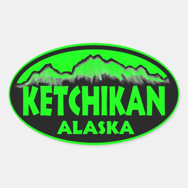 Autocollants vert ovale Ketchikan Alaska (Devant)