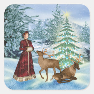 Autocollants victoriens de scène d'hiver de Noël
