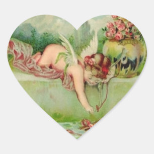 Autocollants vintages de coeur de cupidon de