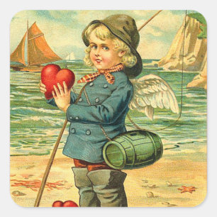 Autocollants vintages de Valentine de pêcheur