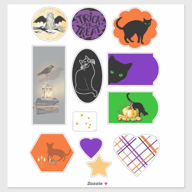 Autocollants vinyle chats noirs et dessins Hallowe (Feuille)