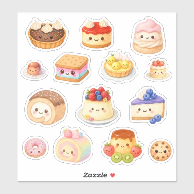 Autocollants vinyle de desserts Kawaii (Feuille)
