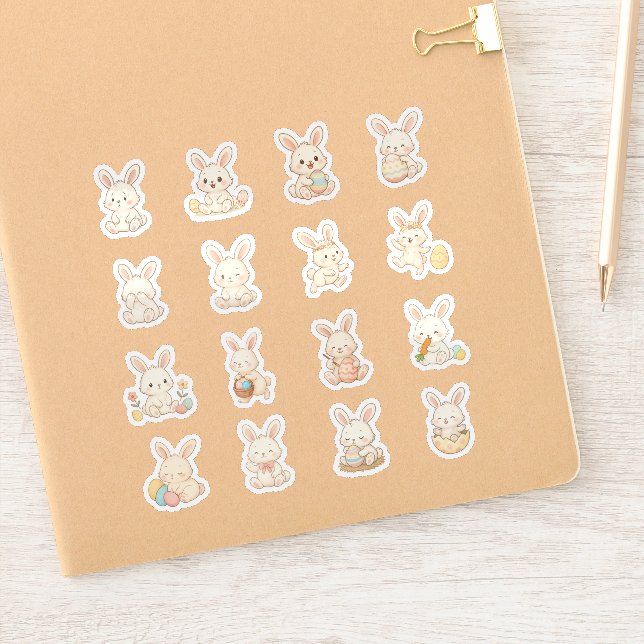 Autocollants vinyle de lapin mignon | Lapins Kawai (Carnet)