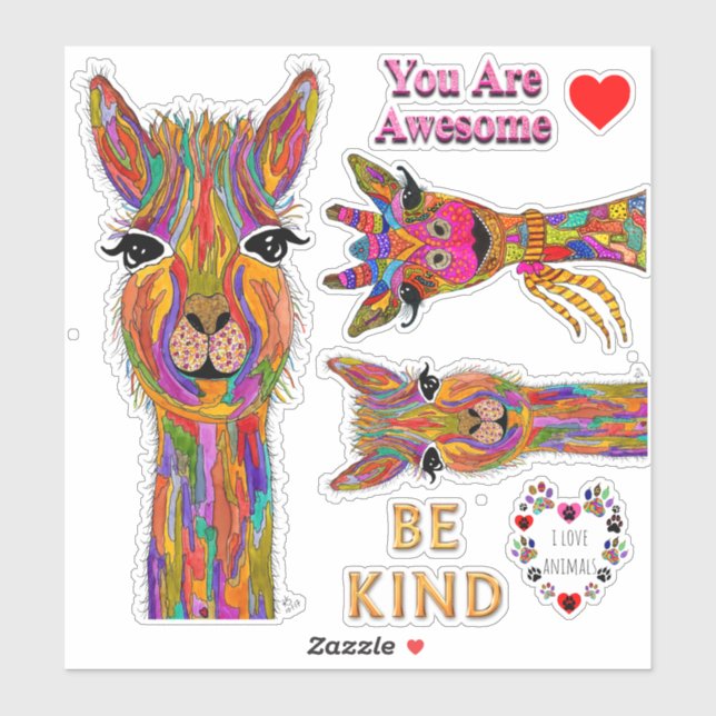Autocollants vinyles de lama girafe mignon & mots  (Feuille)