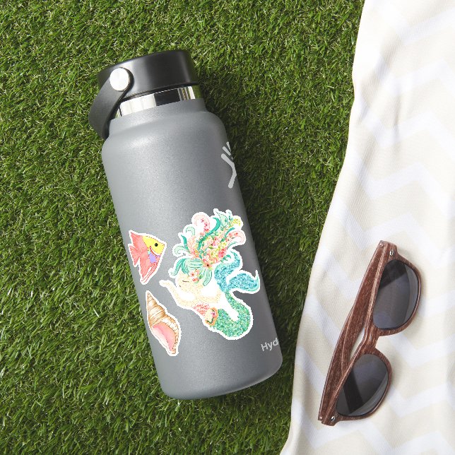 Autocollants vinyles sirène, poisson, coquillage (HydroFlask Insitu)