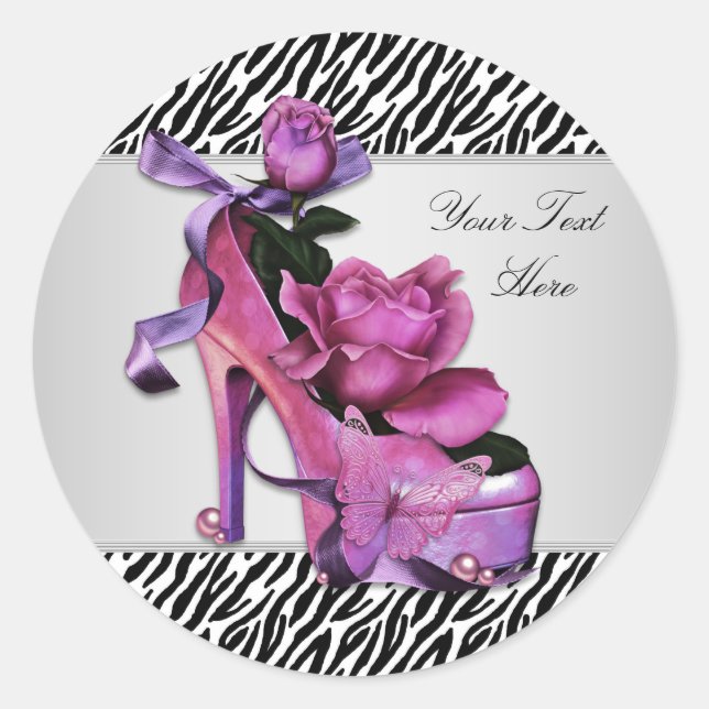 Autocollants Zèbre Rose Chaussure à Talons Hauts (Devant)