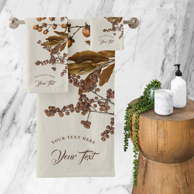 Automne Aquarelle de l'automne Feuillage Feuille T (Autumn Fall Watercolor Foliage Leaves Custom Text Bath Towel Set)