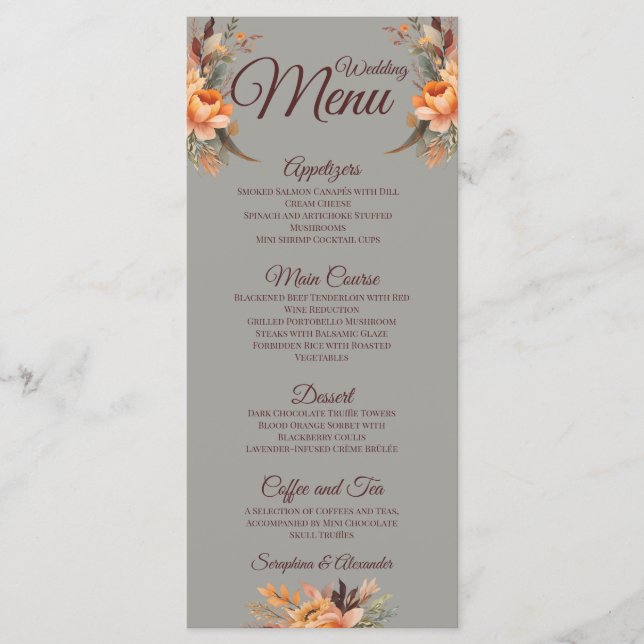 Automne Aquarelle Rustique Floral Mariage Menu (Devant)